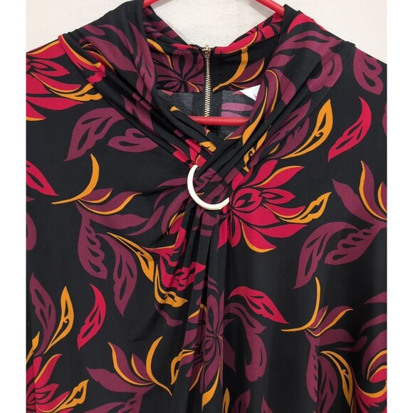 Liz Claiborne Blouse Womens 3X Black Floral Scroll Keyhole Ring Neck Long Sleeve - Picture 8 of 16